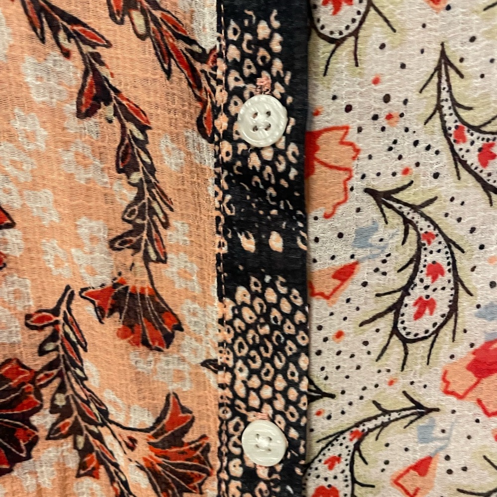 Free People Black and Pink Multi-Patterned Long Sleeve Button Down Blouse - Picture 4 of 8